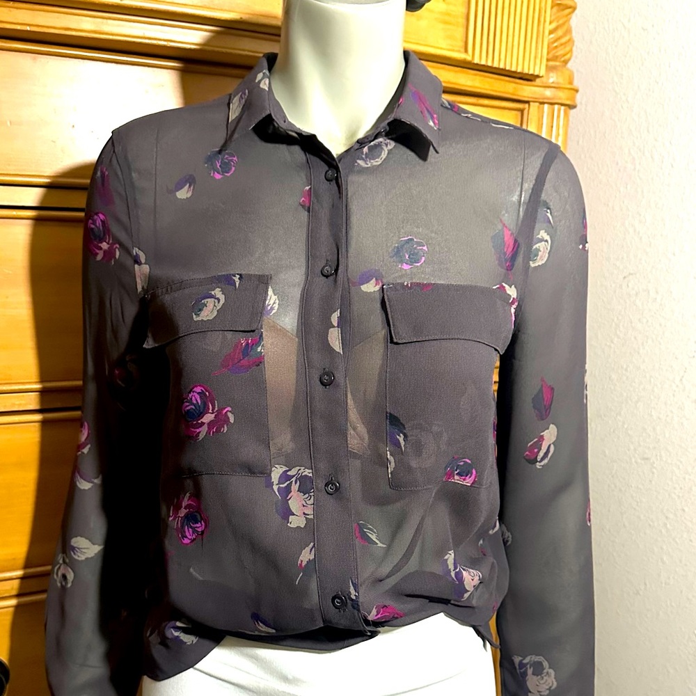 Women GAP Floral See-Thru Long Sleeves Button-Down Top NWT Small
